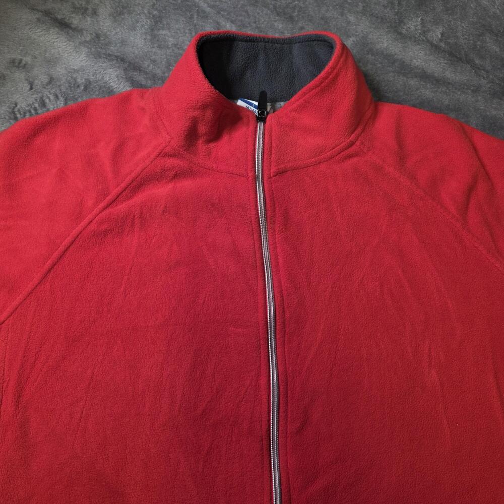 Vintage Y2K Starter Jacket Mens Large Red Fleece Full Zip Stand Collar Casual